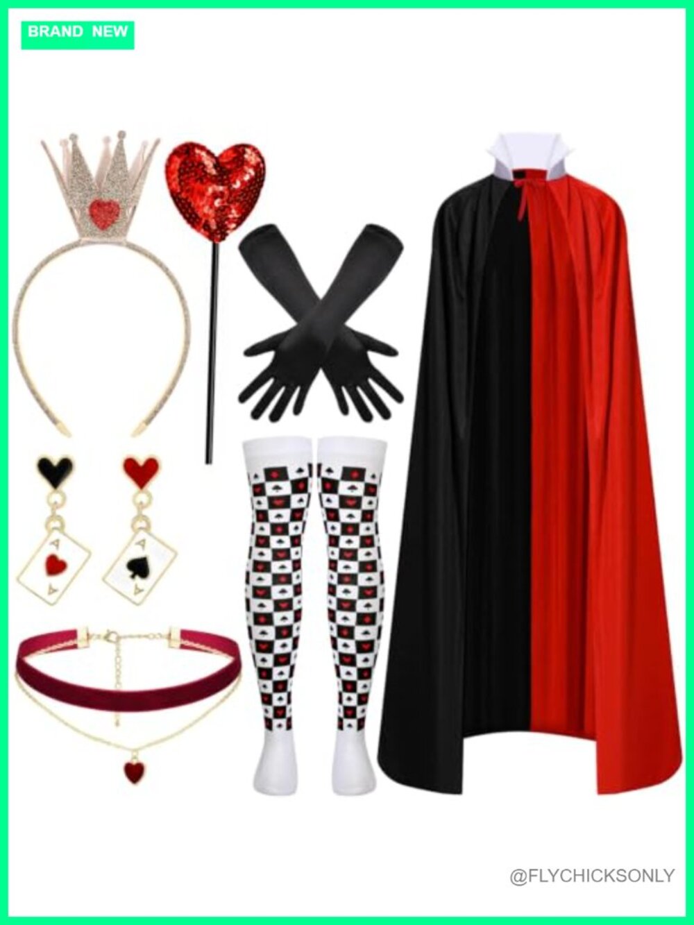 Halloween Costume Accessory Set Cape Crown Wand Collar Earrings Gloves Socks